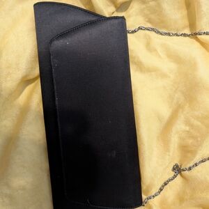 Elegant Black Satin Clutch with Chain Strap